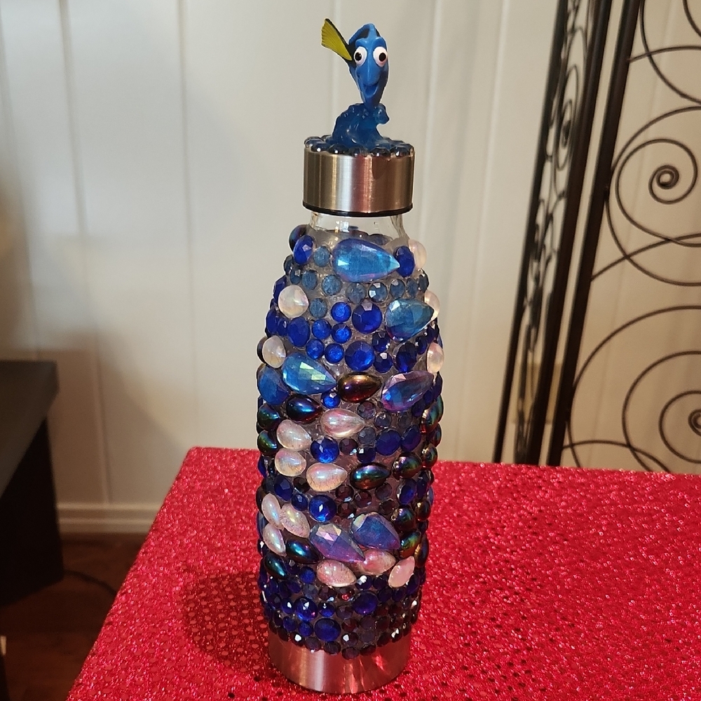 Blue and Silver Bejeweled Drinkware Bottle